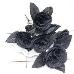 Decorative Flowers 5 Heads Artificial Black Roses Halloween Home Decoration Fake Flower Wedding Party Room Decor Accessoriescor Accessories