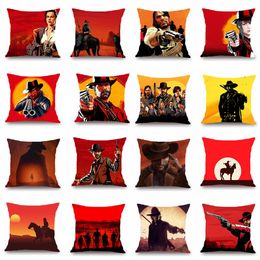 Popular Game Red Dead Redemption 2 Pattern Print Cotton Linen Polyester Throw Pillow Cases Car Cushion Cover Sofa Home Decor Pillo256r