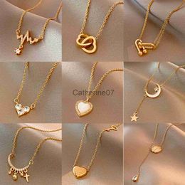 Pendant Necklaces Classic Gold Colour Stainless Steel Necklace For Women Jewellery Limited Pearl Beads Heart Pendant Necklace Birthday Gift J230809