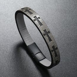 Fashion Men Gift Cross Pattern Leather Bracelet Bangle Jewellery for Wholesale