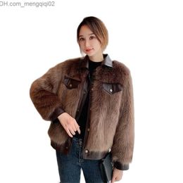 Women's Leather Faux Leather Artificial Fox Fur Grass Thick Coat Women's New Winter Warm Lapel Integrated Fur Winter Jacket Women's Clothing Z230809