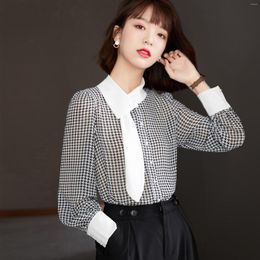 Women's Blouses High Quality Korean Belly Chiffon Shirt Women High-end Houndstooth Plaid Long Sleeve