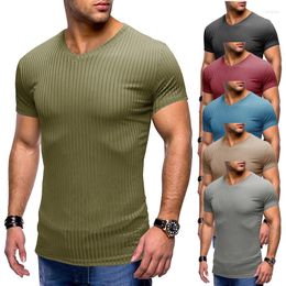 Men's T Shirts Summer Men V Neck Short Sleeve Tops & Tees Fashion Sports Fitness Slim Fit T-Shirts Tshirt For Male