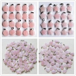 Natural Stone Cross Charms 20mm Heart Love Rose Quartz Pendant Water drop Gem Stone Fit Earrings Necklace Making Assorted