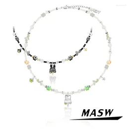 Chains MASW Original Design Cute Style One Layer Pendant Flower White Black Beads Necklace For Women Girl Fashion Jewellery Gift