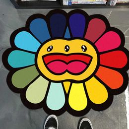 Double Smiley Flower Rug Irregular Carpet Colorful Sunflower Floor Mat Bedroom Cartoon Home Decor Living Room Cute Custom Rugs HKD230809