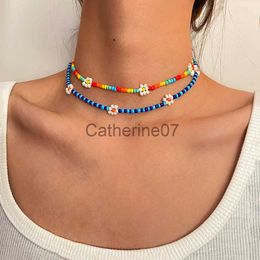Pendant Necklaces Summer Boho Korea Lovely Daisy Flowers Colourful Beaded Charm Statement Short Collar Choker Necklace for Women Vacation Jewellery J230809