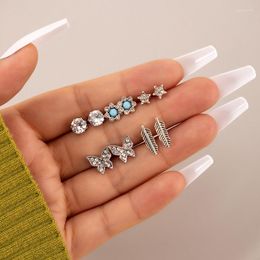 Stud Earrings VIVILADY 4Pairs/Set Zircon Alloy Geometry Feather Butterfly Jewellery For Women Fashion Party Travel Gift Wholesale