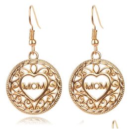 Dangle Chandelier Hollow Love Heart Earrings Mom Letter Drop Gold Ear Hook For Women Mama Mothers Day Gift Fashion Jewellery In Bk Del Dh0Es