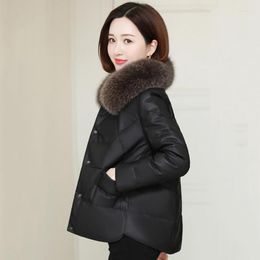 Women's Fur 2023 Winter Pu Leather Parkas Women Down Cotton Jacket Collar Thicken Warm Short Coat Female Casual Overcoat Ladies Tops