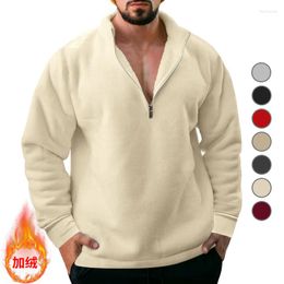 Men's Hoodies Oversized Autumn And Winter Plush Half Zippered Pullover With Solid Color Casual Warmth Comfort Sweater