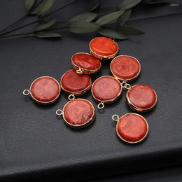 Pendant Necklaces Natural Stone Coral Pendants Gold Plated Round Synthetic Charms For Vintage Jewelry Making Diy Women Necklace Gifts