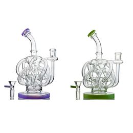 The Special Unique 8.7 Inch Glass Bongs Hookahs Have 12 Recycler Tube Vortex Recycler and Generate Super Cyclone with 14mm Female Joint