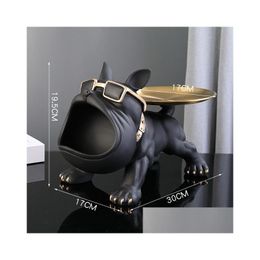 Decorative Objects Figurines Cool French Bldog Butler Dcor With Tray Big Mouth Dog Statue Storage Box Animal Resin Scputre Figurin Dhlgb