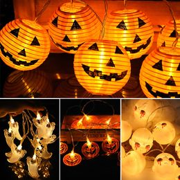 Other Event Party Supplies 15M 10LED Halloween Pumpkin Lantern Ghost Skull Bat String Lights For Happy Home Decor Lamp Haunted House Props 230809