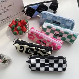 Cosmetic Bags Cases Japanese Style Plaid Bag Women Canvas Handbags Purse Organizer Pencil Lipstick Makeup Leopard 230808