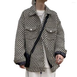 Men's Jackets Autumn Fashion Jacket Men Diagonal Stripe Two Pockets Turn-Down Collar Composite Fabric College Streetwear Casual Coat