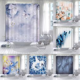 Toothbrush Holders 3D Colourful Butterfly Shower Curtain Phalaenopsis Flower Bathroom Polyester Waterproof Fabric Decorative With Hooks 230809