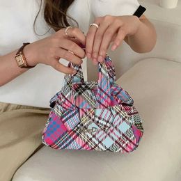 New Embroidered Plaid Small Bag Vivi Handbag Women Shoulder Bags Lady Designer Crossbody Canvas Pink Bowling Bag Mini Tote 230805