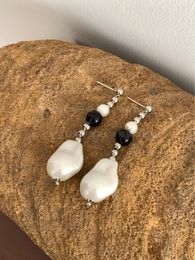 Dangle Earrings LONDANY Black And White With Glass Beaded Baroque Long