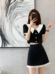 Work Dresses Black Chic Lapal Two Piece Set Robe 2023 Small Fragrance Professional Suit Female Summer Dress Outfits For Women