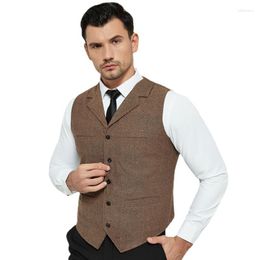 Men's Vests Suit Vest British Herringbone Single-breasted Wool Blended Business Groom Groomsman Slim