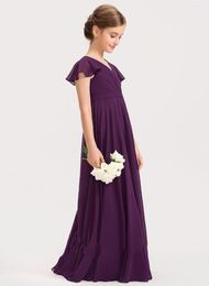 Girl Dresses YZYmanualroom Junior Bridesmaid Dress A Line V Neck Floor Length Chiffon With Bow Cascading Ruffles Pageant Evening