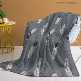 Blankets Swaddling Feather Throw Blanket Black and White Feather Flannel Blanket Bed Couch Sofa Office Decoration Gift Z230809