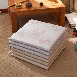 100% Linen Embroidery Dining Chair Seat Cushion Chinese Armchair Seat Pad Zipper Washable Seat Cushions for Home Office Chair2304