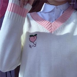 Women's Sweaters Fall 2023 Women Clothing Knitted Vest Sweater For Woman Embroidery Peach Strawberry Pink Pullovers Sweet Sueter Tops Winter