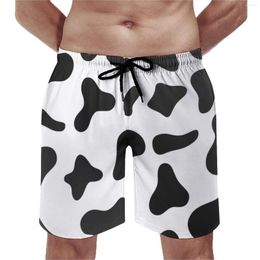 Men's Shorts Board Cow Print Skin Texture Casual Swim Trunks Black And White Spots Fast Dry Sports Surf Beach