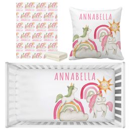 Bedding sets LVYZIHO Cute Unicorns and Rainbows With Name Bedding Set Custom Name Unicorns and Rainbows Bedding Set Baby Shower Gift Bedding 230809