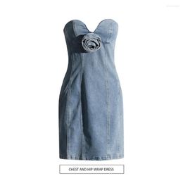 Skirts 2023 Summer Spicy Girl Bra Blossom Denim Dress Slim And Sexy Wrapped Hip Skirt For Women