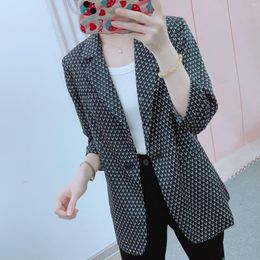Women's Suits Cropped Jacket Office Wear Professional Blazer Tweed Tops For Women 2023 Print Black Fashion Tailoring