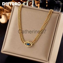 Pendant Necklaces DIEYURO 316L Stainless Steel Eye Shape Blue Zircon Necklace For Women New Vintage Girls Thick Chains Party Jewelry Gifts Bijoux J230809