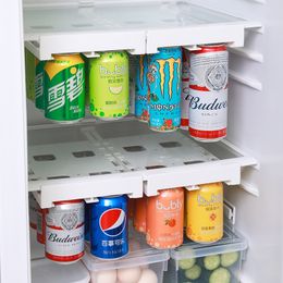 Decorative Objects Figurines Beer Soda Can Storage Rack Refrigerator Slide Under Shelf For Beverage Organiser Kitchen Doublerow Container Fridge 230809