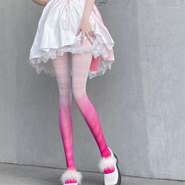 Women Socks Gradient Fishnet Fashion Lolita Tights Female Hollowed Out Leggings Pantyhose Mesh Sexy Stockings Red Pink Ladies