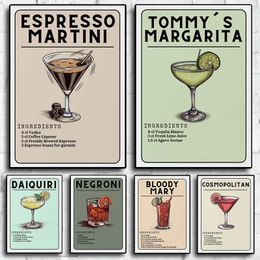 Classic Cocktail Posters Aesthetics Aperol Spritz Negroni Pina Whiskey Sour Retro Cocktail Canvas Painting Art Home Wall kitchen Bar Cafe Decoration Picture Wo6