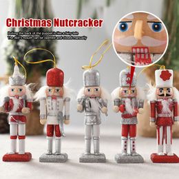 Decorative Objects Figurines 5PcsSet 13CM Nutcracker Cute Bling Wooden Adornment Puppet Christmas Tree Pendant European Style Home Furnishings Painted 230809