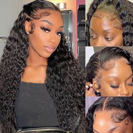 Synthetic Human Hair Closure 13x6 Lace Glueless PrePlucked Bleached Knots Wigs 13x4 Deep Wave Frontal Wig 230808