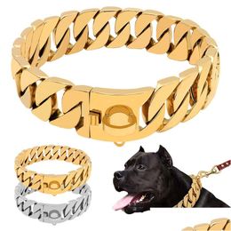 Dog Collars Leashes Strong Metal Chain Stainless Steel Pet Training Choke Collar For Large Dogs Pitbl Bldog Sier Gold Show 201030 Dhel6