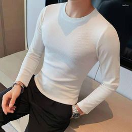 Men's T Shirts Fashion 2023 Winter Waffle Solid Long Sleeve For Clothing Slim Fit Casual Tee Shirt Homme