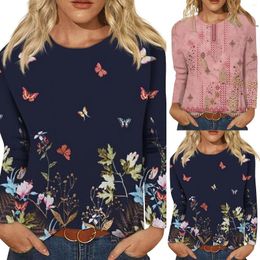 Women's Hoodies Crew Neck Sweatshirt Vintage Top Long Sleeve Floral Print Womens Dressy Tops Fall