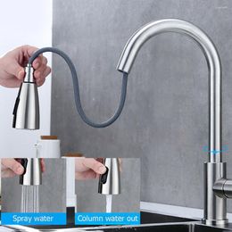 Kitchen Faucets Brushed Nickel Faucet Single Hole Pull Out Spout Sink Mixer Tap Stream Sprayer Head 360 Rotation Water