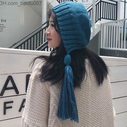 Beanie/Skull Caps Knitted winter hat long tassel earring hat Russian winter hat fur hat wool hat female bomber hat warm bean hat Z230809