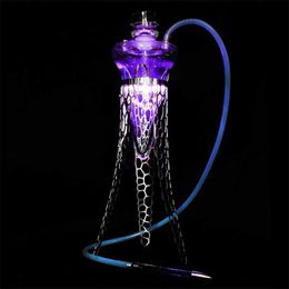 High Quality Stainless steel Hookah Shisha Set Transparent Narguile Shisha Complete Chicha Bowl Water Hose Led Light Vase HKD230809