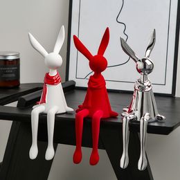 Decorative Objects Figurines Simple Home Decor Scarf Rabbit Nordic Style Table Ornaments Resin Miniatures Crafts Bookshelf and Cabinet Decoration 230809