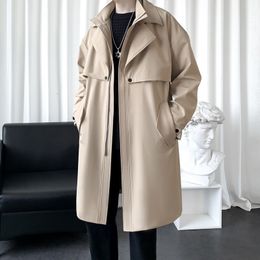 Men's Trench Coats 2023 Autumn Windbreaker Fake Two Piece Double Collar Mid Length Coat Business Casual Men Jacket 230809