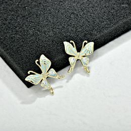 Stud Earrings BiLincolor Korean Copper Butterfly Zircon High Quality For Wedding Or Party