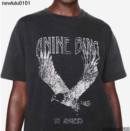 2023 AB Niche Eagle Print t Shirt Fried Snowflake Color Washing Designer Tee Women Black Short-sleeved T-shirt Tops Polos Cheap Sale High Quality AAA